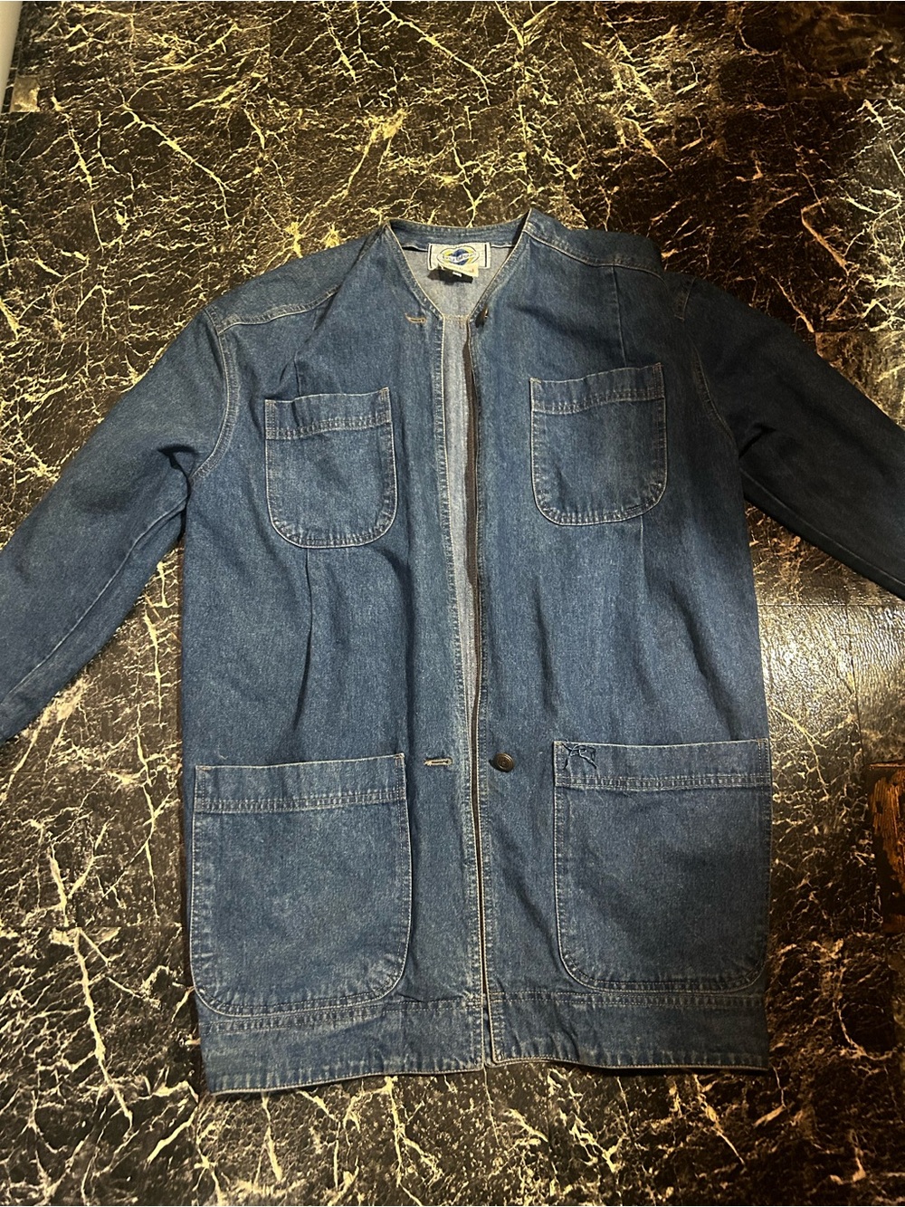 Neiman Marcus Dark Blue Denim Zip-Front Shirt Jacket
